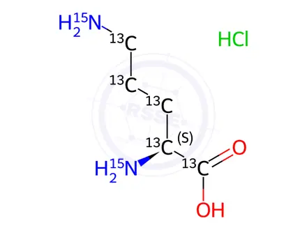 Chemical structure of L-Ornithine-13C5,15N2 Hydrochloride