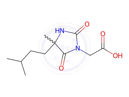 Chemical structure of [4-methyl-4-(3-methylbutyl)-2,5-dioxoimidazolidin-1-yl]acetic acid