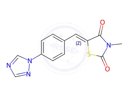 Chemical structure of (5Z)-3-Methyl-5-{[4-(1H-1,2,4-triazol-1-yl)phenyl]methylidene}-1,3-thiazolidine-2,4-dione