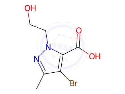 Chemical structure of 4-Bromo-1-(2-hydroxyethyl)-3-methyl-1H-pyrazole-5-carboxylic acid