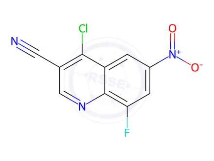Chemical structure of 4-chloro-8-fluoro-6-nitroquinoline-3-carbonitrile