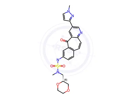 Chemical structure of SulfaMide, N-[(2R)-1,4-dioxan-2-ylMethyl]-N-Methyl-N'-[3-(1-Methyl-1H-pyrazol-4-yl)-5-oxo-5H-benzo[4,5]cyclohepta[1,2-b]pyridin-7-yl]-, sodiuM salt, hydrate (1:1:2)