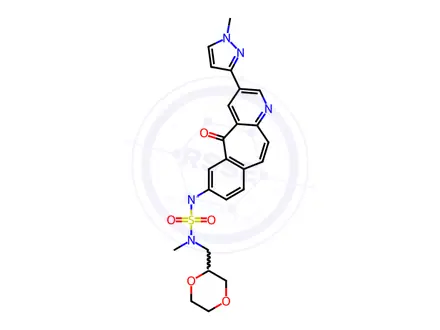 Chemical structure of SulfaMide, N-[(2R)-1,4-dioxan-2-ylMethyl]-N-Methyl-N'-[3-(1-Methyl-1H-pyrazol-4-yl)-5-oxo-5H-benzo[4,5]cyclohepta[1,2-b]pyridin-7-yl]-, potassiuM salt, hydrate (1:1:1)
