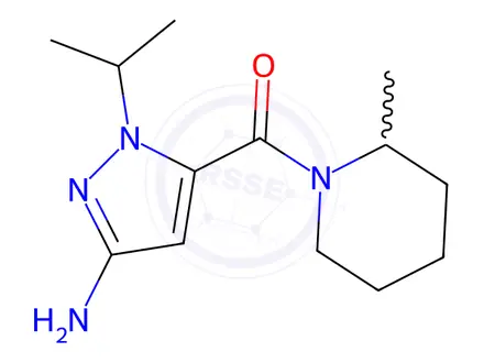 Chemical structure of 1-isopropyl-5-[(2-methylpiperidin-1-yl)carbonyl]-1H-pyrazol-3-amine