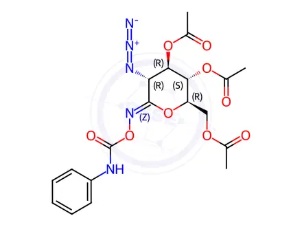Chemical structure of 2-Azido-2-deoxy-N-[[(phenylamino)carbonyl]oxy]-D-gluconimidic Acid δ-Lactone, 3,4,6-Triacetate