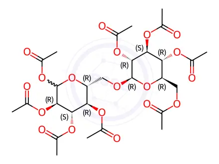 Chemical structure of (3R,4S,5R,6R)-6-((((2R,3R,4S,5R,6R)-3,4,5-triacetoxy-6-(acetoxymethyl)tetrahydro-2H-pyran-2-yl)oxy)methyl)tetrahydro-2H-pyran-2,3,4,5-tetrayl tetraacetate