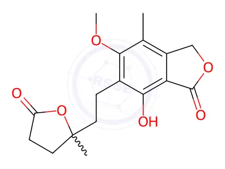 Chemical structure of 7-Hydroxy-5-methoxy-4-methyl-6-[2-(tetrahydro-2-methyl-5-oxo-2-furanyl)ethyl]-1(3H)-isobenzofuranone