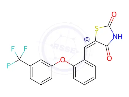 Chemical structure of (5E)-5-({2-[3-(trifluoromethyl)phenoxy]phenyl}methylidene)-1,3-thiazolidine-2,4-dione