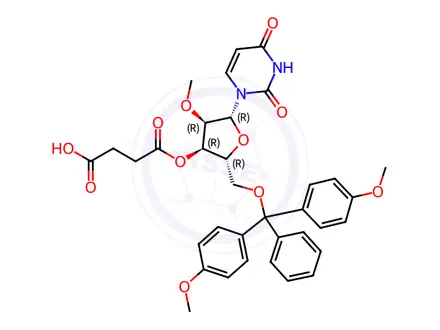 Chemical structure of Uridine, 5'-O-[bis(4-methoxyphenyl)phenylmethyl]-2'-O-methyl-, 3'-(hydrogen butanedioate), compd. with N,N-diethylethanamine (1:1)