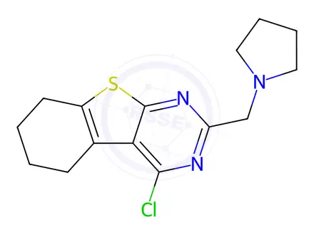 Chemical structure of 4-Chloro-2-(pyrrolidin-1-ylmethyl)-5,6,7,8-tetrahydrobenzo[4,5]thieno[2,3-d]pyrimidine