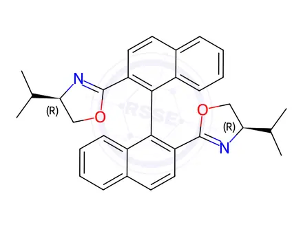 Chemical structure of Oxazole, 2,2'-(1S)-[1,1'-binaphthalene]-2,2'-diylbis[4,5-dihydro-4-(1-methylethyl)-, (4R,4'R)-(9CI)
