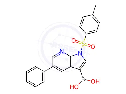 Chemical structure of (5-phenyl-1-tosyl-1H-pyrrolo[2,3-b]pyridin-3-yl)boronic acid