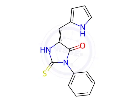 Chemical structure of (5E)-2-Mercapto-3-phenyl-5-(1H-pyrrol-2-ylmethylene)-3,5-dihydro-4H-imidazol-4-one