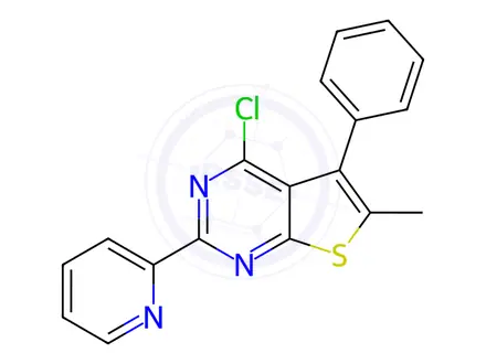 Chemical structure of 4-chloro-6-methyl-5-phenyl-2-pyridin-2-ylthieno[2,3-d]pyrimidine