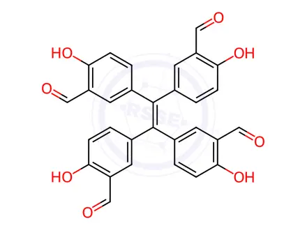 Chemical structure of Benzaldehyde, 3,3',3'',3'''-(1,2-ethenediylidene)tetrakis[6-hydroxy-