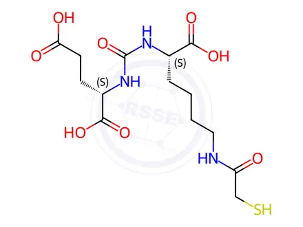Chemical structure of (S)-2-(3-((S)-1-Carboxy-5-(2-mercaptoacetamido)pentyl)ureido)pentanedioic acid