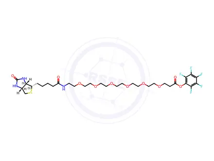 Chemical structure of 4,7,10,13,16,19-Hexaoxa-22-azaheptacosanoic acid, 27-[(3aS,4S,6aR)-hexahydro-2-oxo-1H-thieno[3,4-d]imidazol-4-yl]-23-oxo-, 2,3,4,5,6-pentafluorophenyl ester