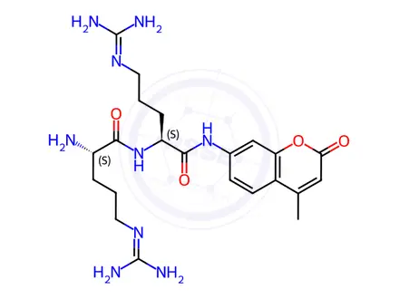 Chemical structure of L-Arginyl-L-arginine 7-Amido-4-methylcoumarin Trihydrochloride