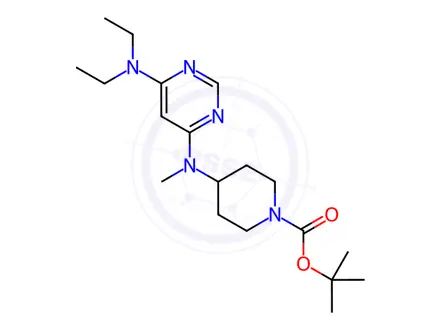Chemical structure of 4-[(6-DiethylaMino-pyriMidin-4-yl)-Methyl-aMino]-piperidine-1-carboxylic acid tert-butyl ester