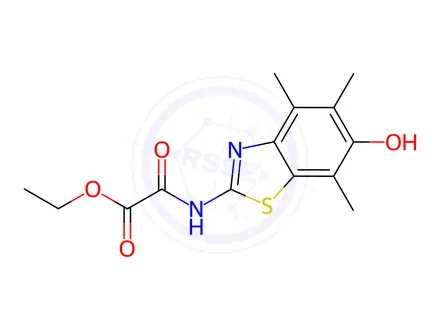 Chemical structure of Acetic acid, [(6-hydroxy-4,5,7-trimethyl-2-benzothiazolyl)amino]oxo-, ethyl ester (9CI)