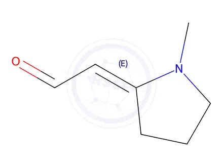 Chemical structure of Acetaldehyde, (1-methyl-2-pyrrolidinylidene)-, (E)-(9CI)