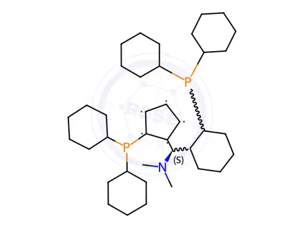 Chemical structure of (RP)-1-[(R)-α-(dimethylamino)-2-(diphenylphosphine) Benzyl]-2-diphenylphosphine ferrocene