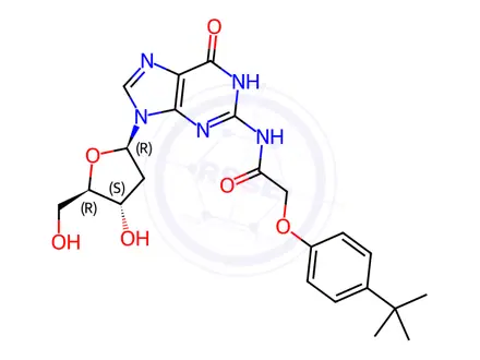 Chemical structure of Guanosine, 2'-deoxy-N-[[4-(1,1-dimethylethyl)phenoxy]acetyl]-