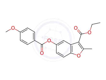 Chemical structure of ethyl 5-((4-methoxybenzoyl)oxy)-2-methylbenzofuran-3-carboxylate