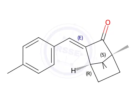 Chemical structure of (1S,4R)-1,7,7-Trimethyl-3-((E)-4-methylbenzylidene)bicyclo[2.2.1]heptan-2-one