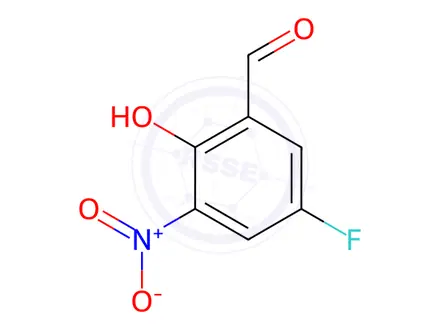 Chemical structure of Benzaldehyde, 5-fluoro-2-hydroxy-3-nitro-