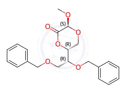 Chemical structure of (3S,6R)-6-((R)-1,2-bis(benzyloxy)ethyl)-3-methoxy-1,4-dioxan-2-one