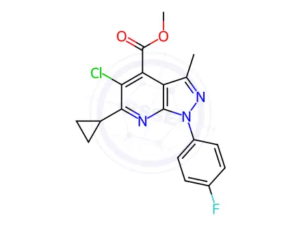Chemical structure of Methyl 5-chloro-6-cyclopropyl-1-(4-fluorophenyl)-3-methyl-1H-pyrazolo[3,4-b]pyridine-4-carboxylate