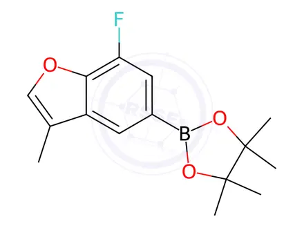 Chemical structure of Benzofuran, 7-fluoro-3-methyl-5-(4,4,5,5-tetramethyl-1,3,2-dioxaborolan-2-yl)-