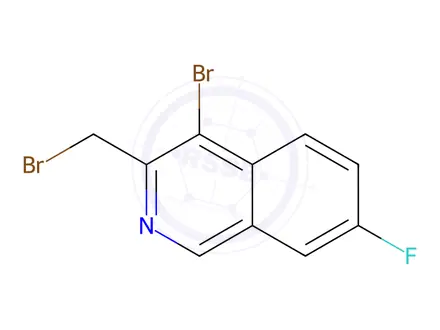 Chemical structure of 4-bromo-3-(bromomethyl)-7-fluoro-isoquinoline