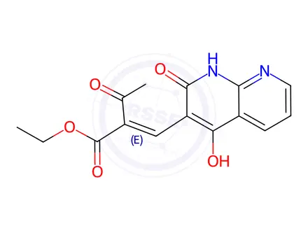 Chemical structure of Butanoic acid, 2-[(1,2-dihydro-4-hydroxy-2-oxo-1,8-naphthyridin-3-yl)methylene]-3-oxo-, ethyl ester (9CI)