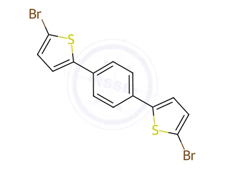 Chemical structure of Thiophene, 2,2'-(1,4-phenylene)bis[5-bromo-
