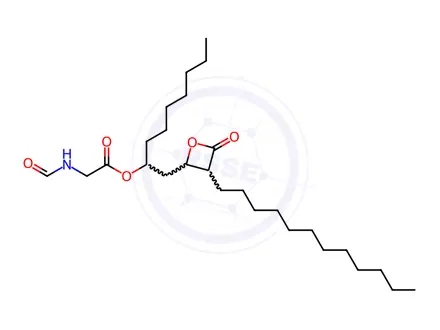 Chemical structure of Glycine, N-formyl-, (1S)-1-[[(2S,3S)-3-dodecyl-4-oxo-2-oxetanyl]methyl]octyl ester