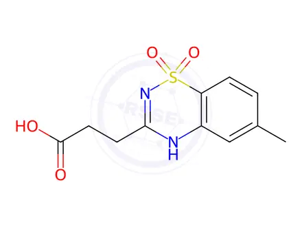 Chemical structure of 3-(6-Methyl-1,1-dioxido-4h-1,2,4-benzothiadiazin-3-yl)propanoic acid