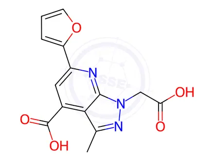 Chemical structure of 1-(Carboxymethyl)-6-(furan-2-yl)-3-methyl-1H-pyrazolo[3,4-b]pyridine-4-carboxylic acid