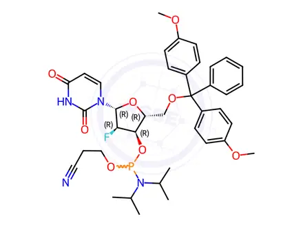 Chemical structure of Phosphoramidites Impurity 74 (DMT-2’-F-dU-CE Phosphoramidite)