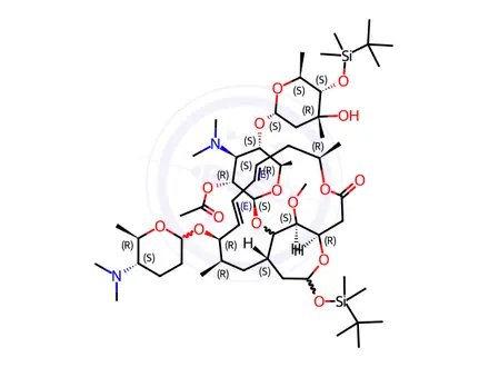 Chemical structure of 2’-O-Acetyl-4’’-O-tert-butyldimethylsilylspiramycin I 3,18-(O-tert-Butyldimethylsilyl)acetal