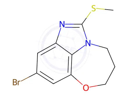 Chemical structure of 4-Bromo-1-(methylthio)-8,9-dihydro-7H-6-oxa-2,9a-diazabenzo[cd]azulene