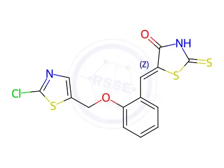 Chemical structure of (5Z)-5-({2-[(2-chloro-1,3-thiazol-5-yl)methoxy]phenyl}methylidene)-2-sulfanylidene-1,3-thiazolidin-4-one