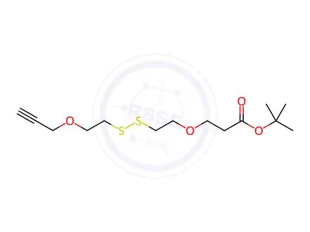 Chemical structure of tert-butyl 3-(2-((2-(prop-2-yn-1-yloxy)ethyl)disulfaneyl)ethoxy)propanoate