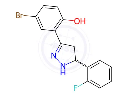 Chemical structure of 4-Bromo-2-(5-(2-fluorophenyl)-4,5-dihydro-1H-pyrazol-3-yl)phenol