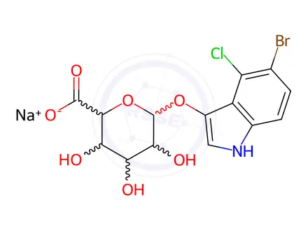 Chemical structure of 5-Bromo-4-chloro-3-indolyl b-D-glucuronide sodium salt trihydrate