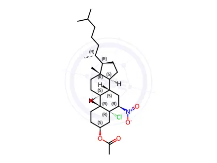 Chemical structure of Acetic acid 5-chloro-6β-nitro-5α-cholestan-3β-yl ester