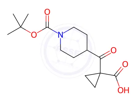 Chemical structure of 1-{[1-(tert-Butoxycarbonyl)-4-piperidinyl]carbonyl}cyclopropanecarboxylic acid