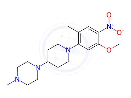 Chemical structure of Piperazine, 1-[1-(5-methoxy-2-methyl-4-nitrophenyl)-4-piperidinyl]-4-methyl-