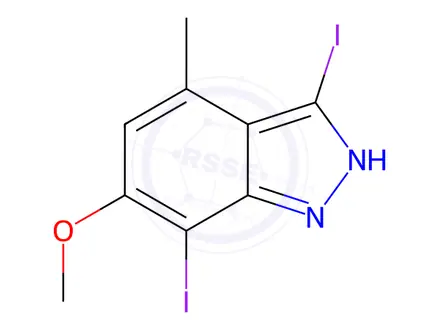 Chemical structure of 3,7-diiodo-6-methoxy-4-methyl-1H-indazole